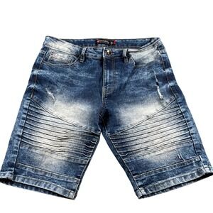 Southpole Slim Distressed Denim Moto Shorts Blue‎ Acid Wash Men's Size 30